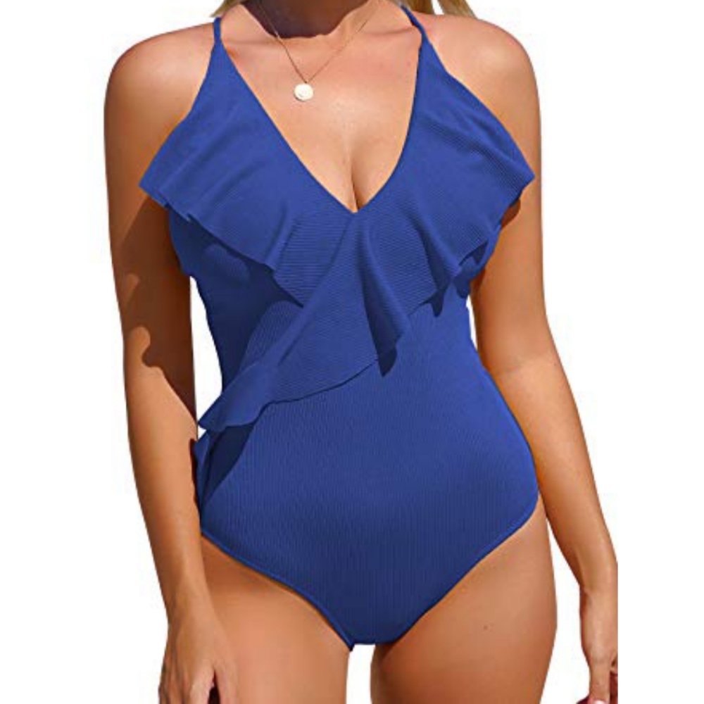CUPSHE  One Piece Ruffle Wrap Textured Swimsuit